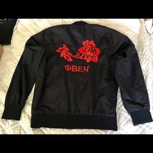 OBEY Jacket Coat Men’s sz S/M stylish black Nylon embroidered flower, lined NM